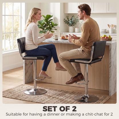 HOMCOM Bar Stools Modern PU Leather Adjustable Breakfast Bar Stools Backrest Set of 2 Black