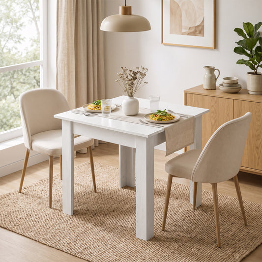HOMCOM Square Dining Table, Modern Small Dining Table with Wood Effect, Space Saving, Non-slip Foot Pads, White