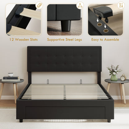 HOMCOM Double Ottoman Bed Frame, with Front Drawer - Black-Beds & Bed Frames-ChewyGames-ChewyGames