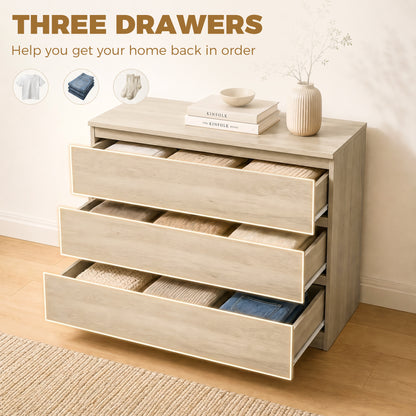 HOMCOM 3-Drawer Storage Organiser Unit, Chest of Drawers for Bedroom, Living Room, 80 x 39 x 73cm, Oak