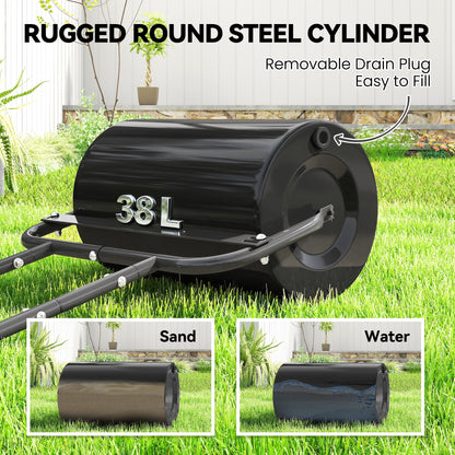 Outsunny 38L Fillable Cylinder Steel Lawn Roller - Black