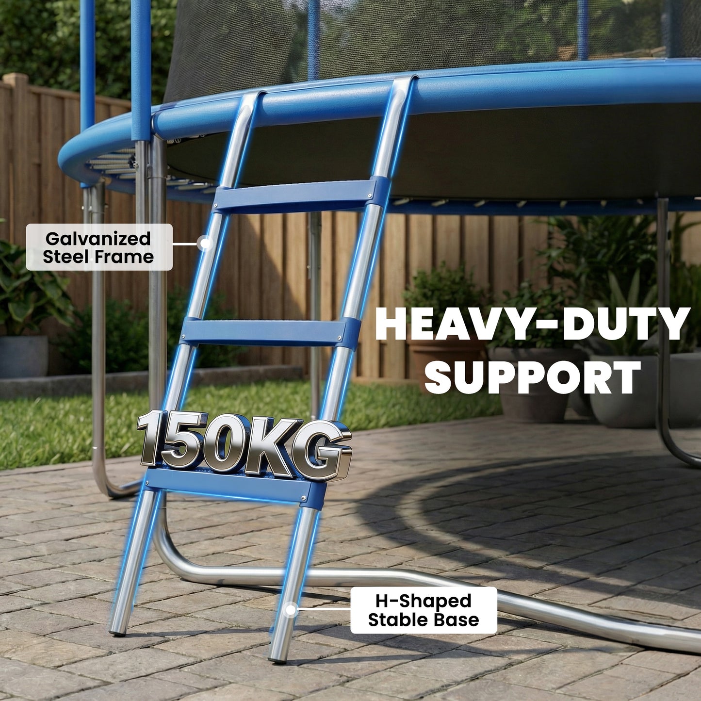 SPORTNOW Trampoline Ladder, 3-Steps with Horizontal Wide Steps, Universal Hook, Galvanised Steel Frame, 150kg Load Capacity
