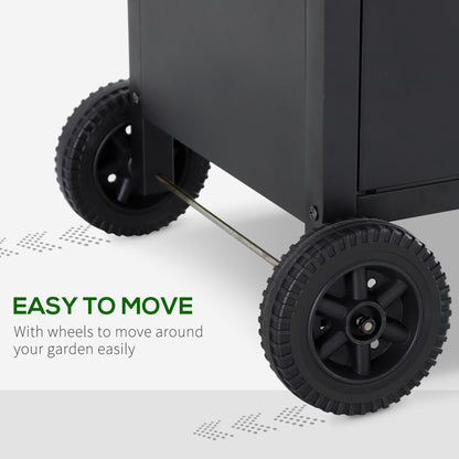 Outsunny 4+1 Burner Gas BBQ Grill, Outdoor Barbecue Trolley with Wheels, Warming Rack, Side Shelves, Cabinet, Thermometer for Garden, Party, Camping, 125 L x 51 W x 100 H cm, Black