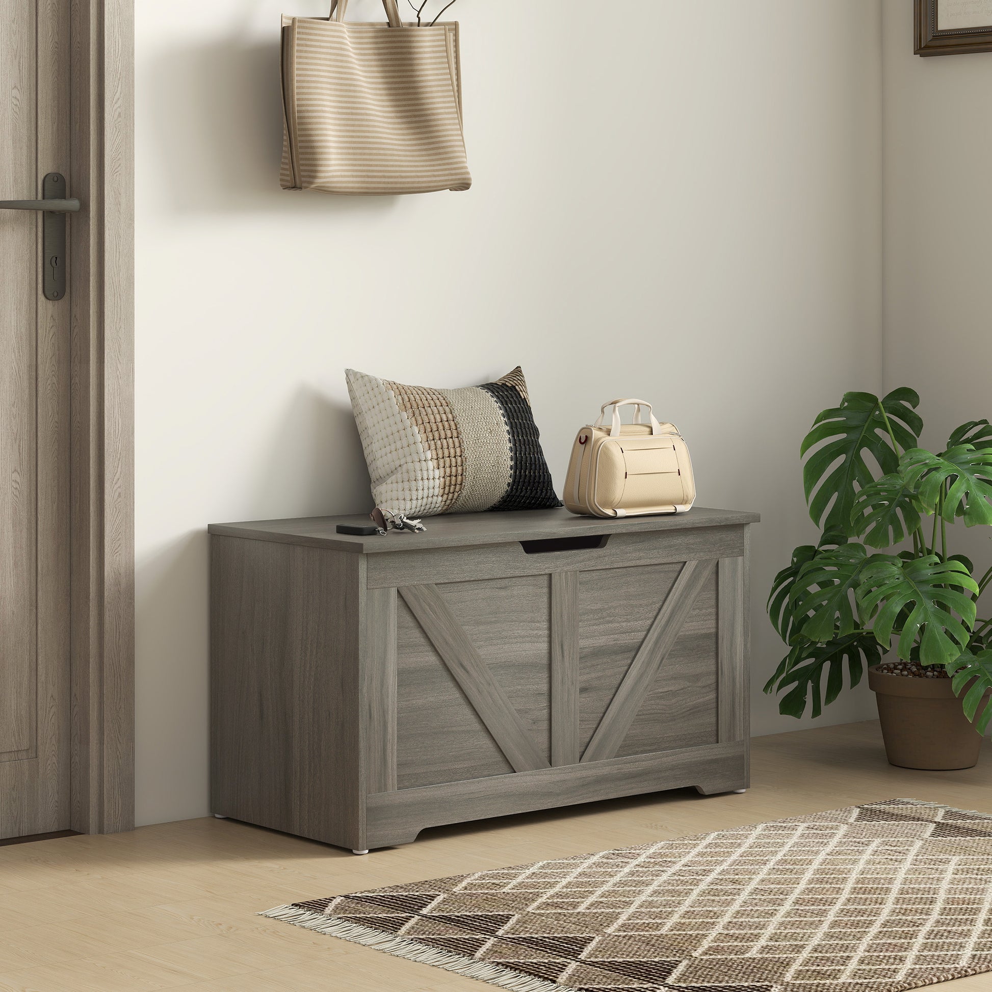 HOMCOM 100L Home Storage Box, with Safety Hinges - Charcoal Grey--ChewyGames-ChewyGames