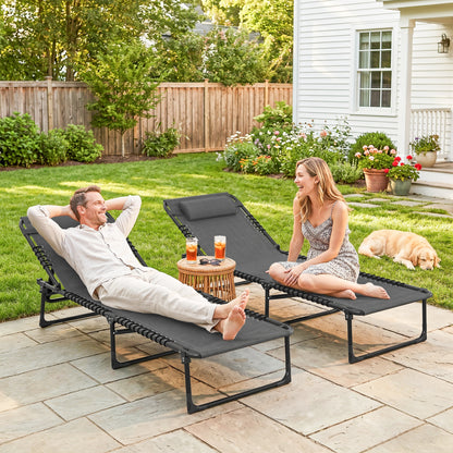 Outsunny Set of Two Folding Sun Loungers, with Four-Position Backs - Grey