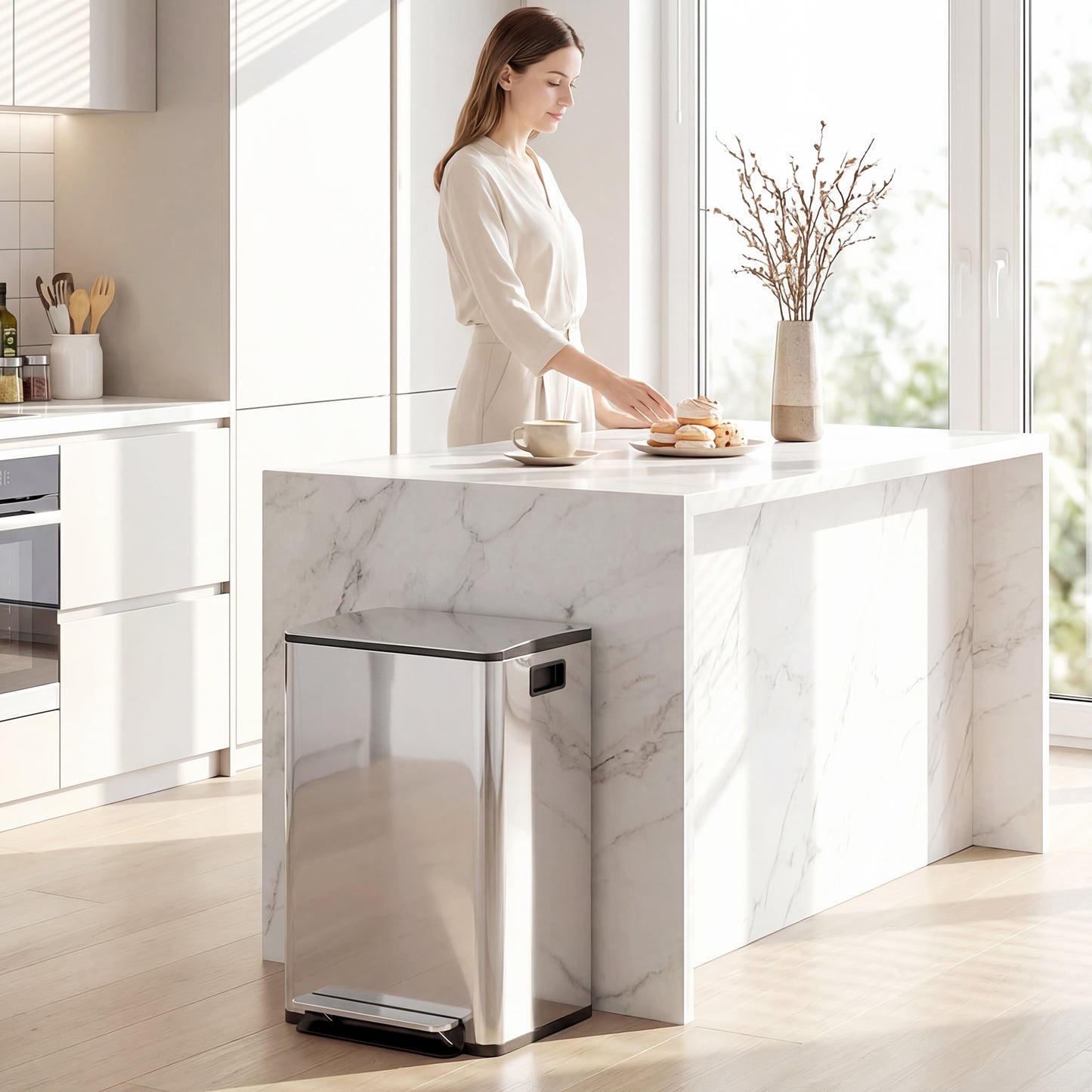 HOMCOM 40L Dual Compartment Stainless Steel Bin, with Deodoriser Holders - Silver Tone
