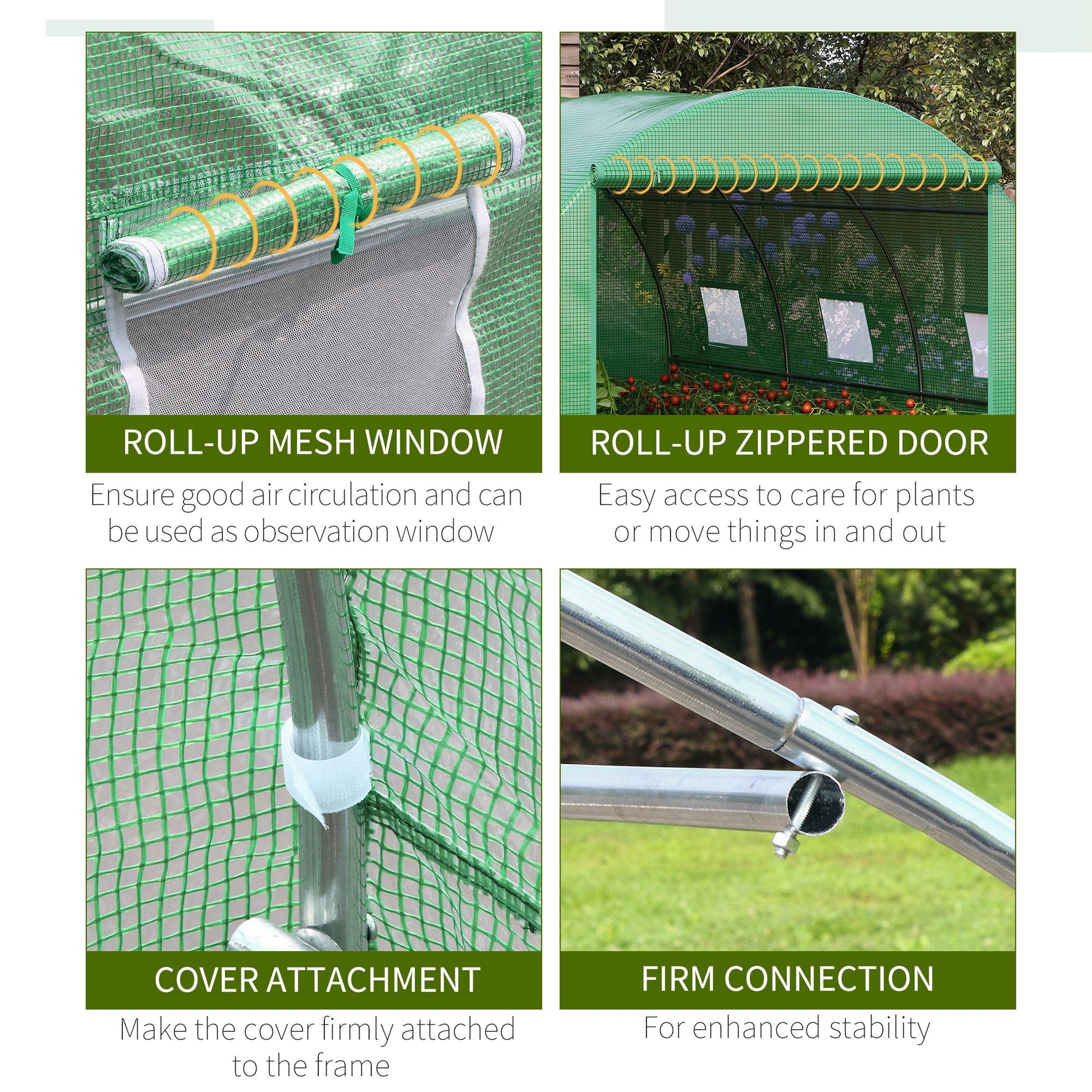 Outsunny Walk-in Polytunnel Greenhouse, Outdoor Garden Tunnel Greenhouse Tent with Zipped Roll-Up Door and 6 Mesh Windows, 4 x 3M--ChewyGames-ChewyGames