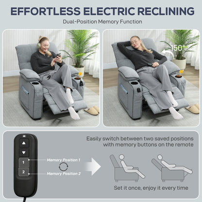 HOMCOM Electric Massage Recliner Armchair with Vibration, Heat, Whisper-Quiet Motor, Memory Function, Velvet Power Reclining Chair with Spring Pack, USB Port, Footrest, Side Pockets, Cup Holders, Grey