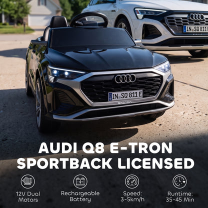 AIYAPLAY Audi Q8 etron Sportback Licensed Ride on Car with Remote Control, Four-Wheel Suspension, Soft Start for Ages 3-4, Black