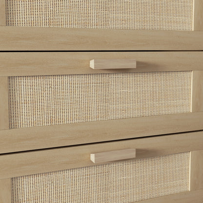 HOMCOM Chest of Drawers, 6-Drawer Dresser, Tall Storage Drawer Unit with Rattan Element for Bedroom, Living Room, Oak