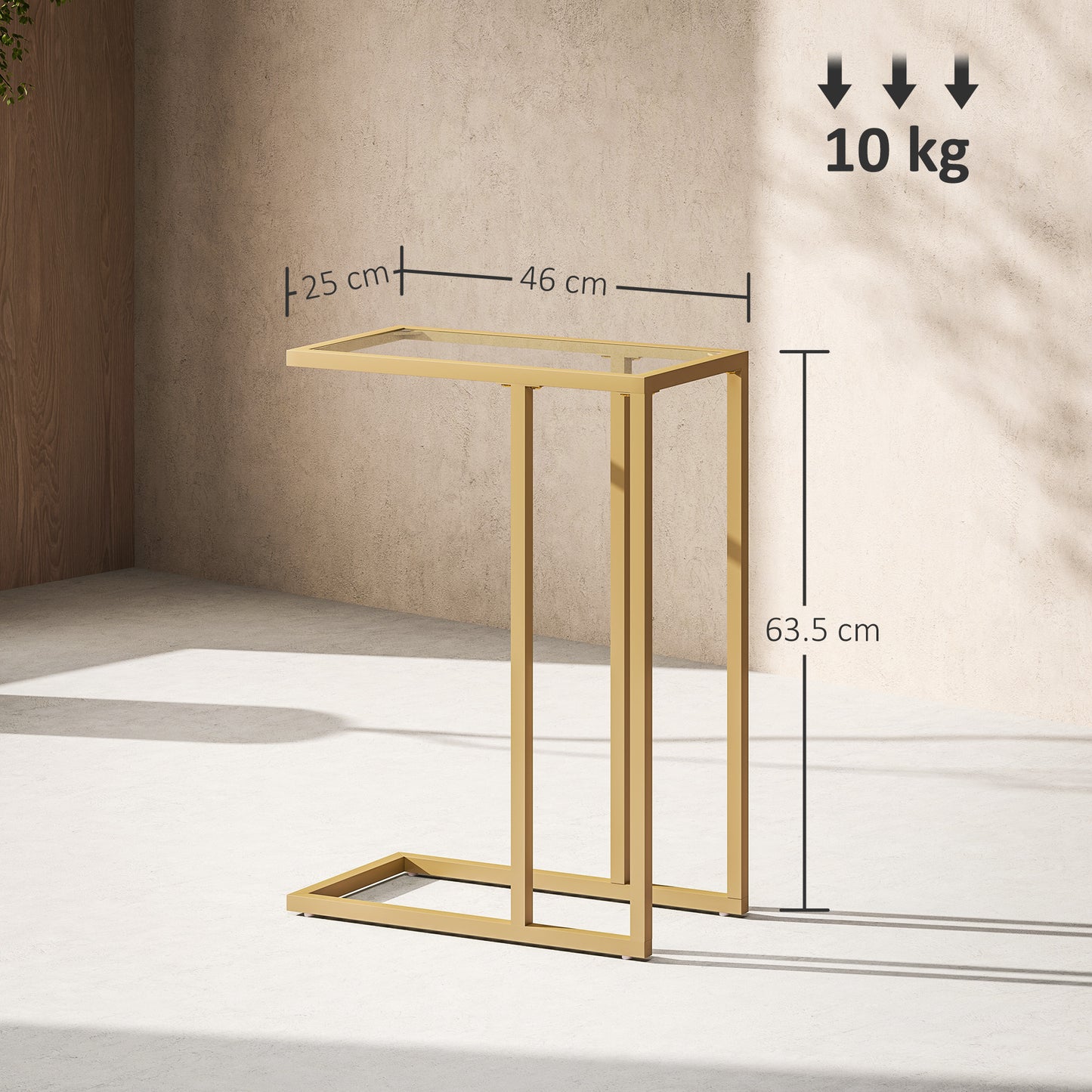 HOMCOM C-Shaped Side Table, Modern Slim End Table with Tempered Glass Tabletop, Steel Frame for Small Space, Living Room, Bedroom, Gold Tone-End Tables-ChewyGames-ChewyGames
