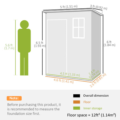 Outsunny 5' x 3' Plastic Garden Shed with Floor, Outdoor Storage Shed with Lockable Door, Window and Vent for Garden, Patio, Grey