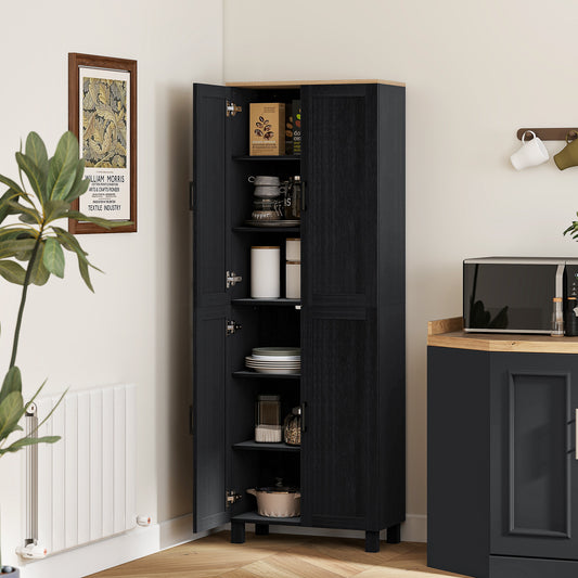 HOMCOM Freestanding Kitchen Cupboard, 4-Door Storage Cabinet with Adjustable Shelves, Modern Kitchen Pantry, 170cm, Black