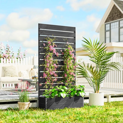 Outsunny Raised Bed for Garden, Planter with Trellis for Climbing Plants, Vines, Planter Box with Drainage Gap, Black