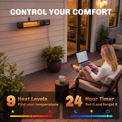 Outsunny 2000 W Electric Infrared Patio Heater, IP65 Outdoor Garden Heater with APP/Touch/Remote Control, 9 Heat Settings, Black