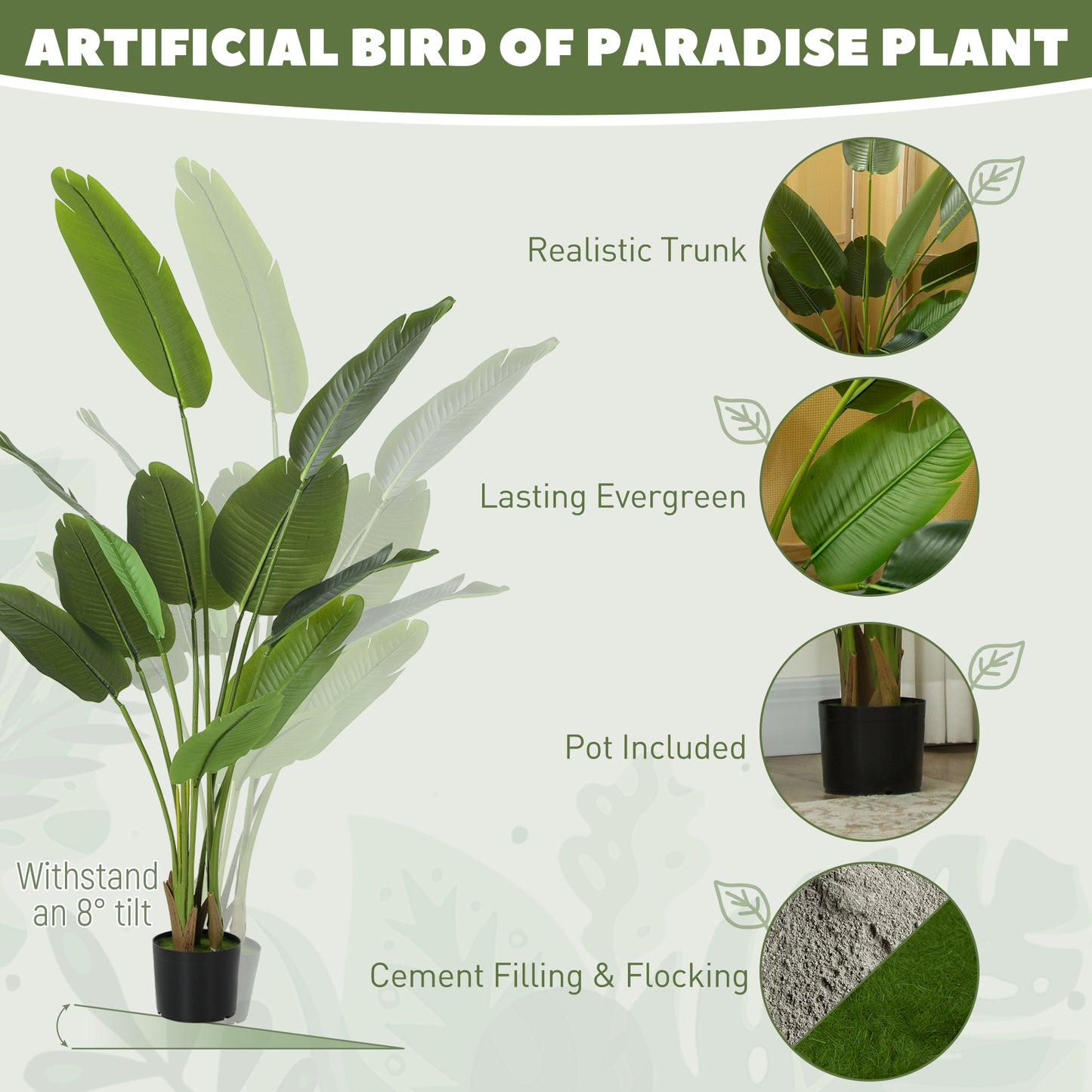 HOMCOM 160cm Tall Artificial Bird of Paradise Plant, Faux Banana Leaf Tree with PEVA Leaves and Flocking, Decorative Palm Tree in Pot for Home Office Decor, Green--ChewyGames-ChewyGames