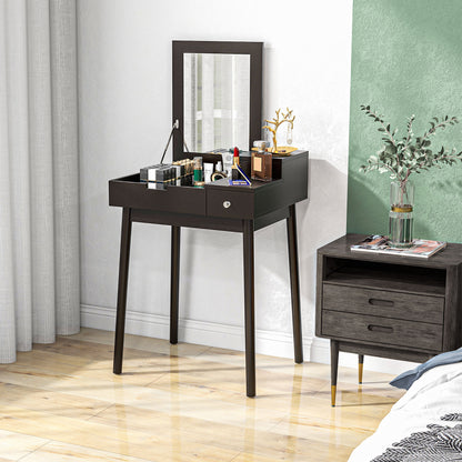 HOMCOM Dressing Table with Flip-up Mirror, Makeup Desk with 2 Drawers and Pine Wood Legs, Vanity Table Writing Desk for Bedroom Living Room, Black