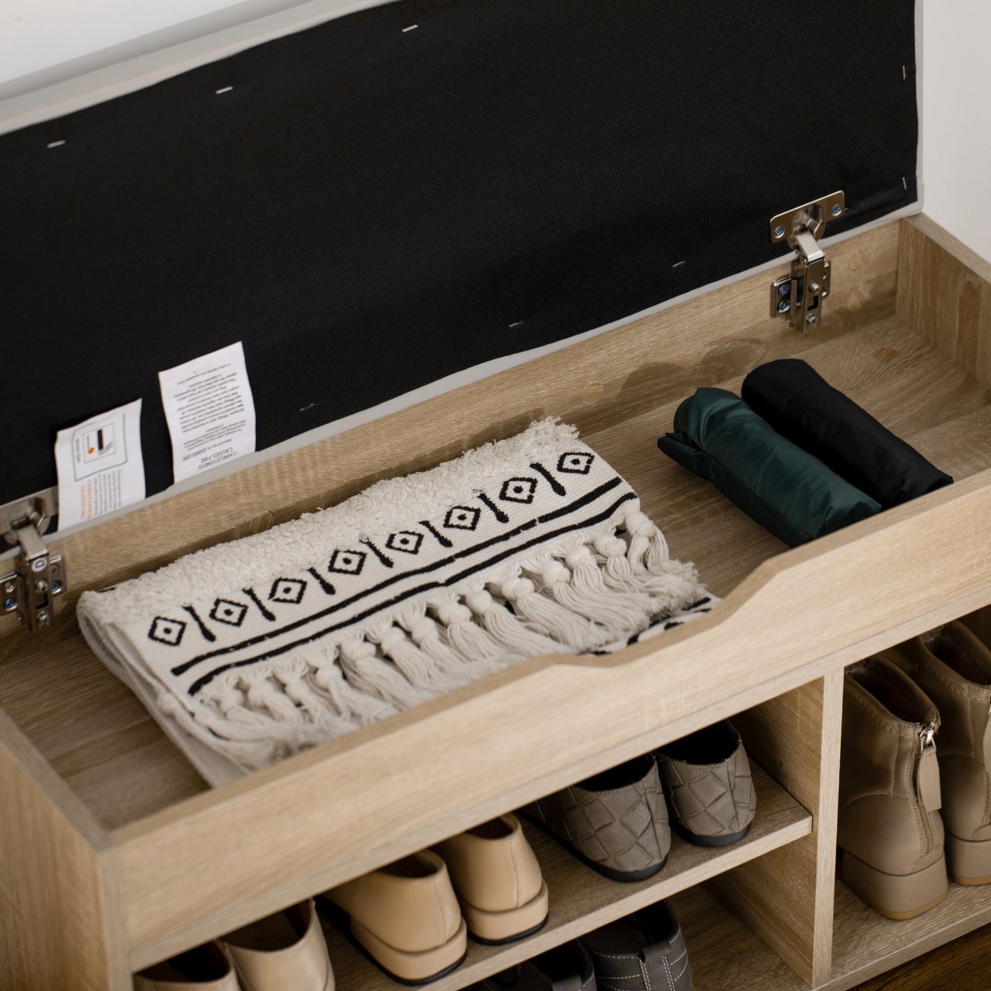 HOMCOM Shoes Cabinet Bench Hidden Storage Padded Seat Organiser Footwear Rack Hallway Oak Tone--ChewyGames-ChewyGames