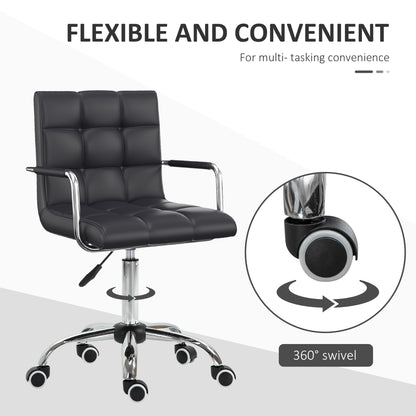 Vinsetto Makeup Vanity Chair, PU Leather Mid Back Office Chair with Adjustable Height, Armrest and Rolling Wheels, Black