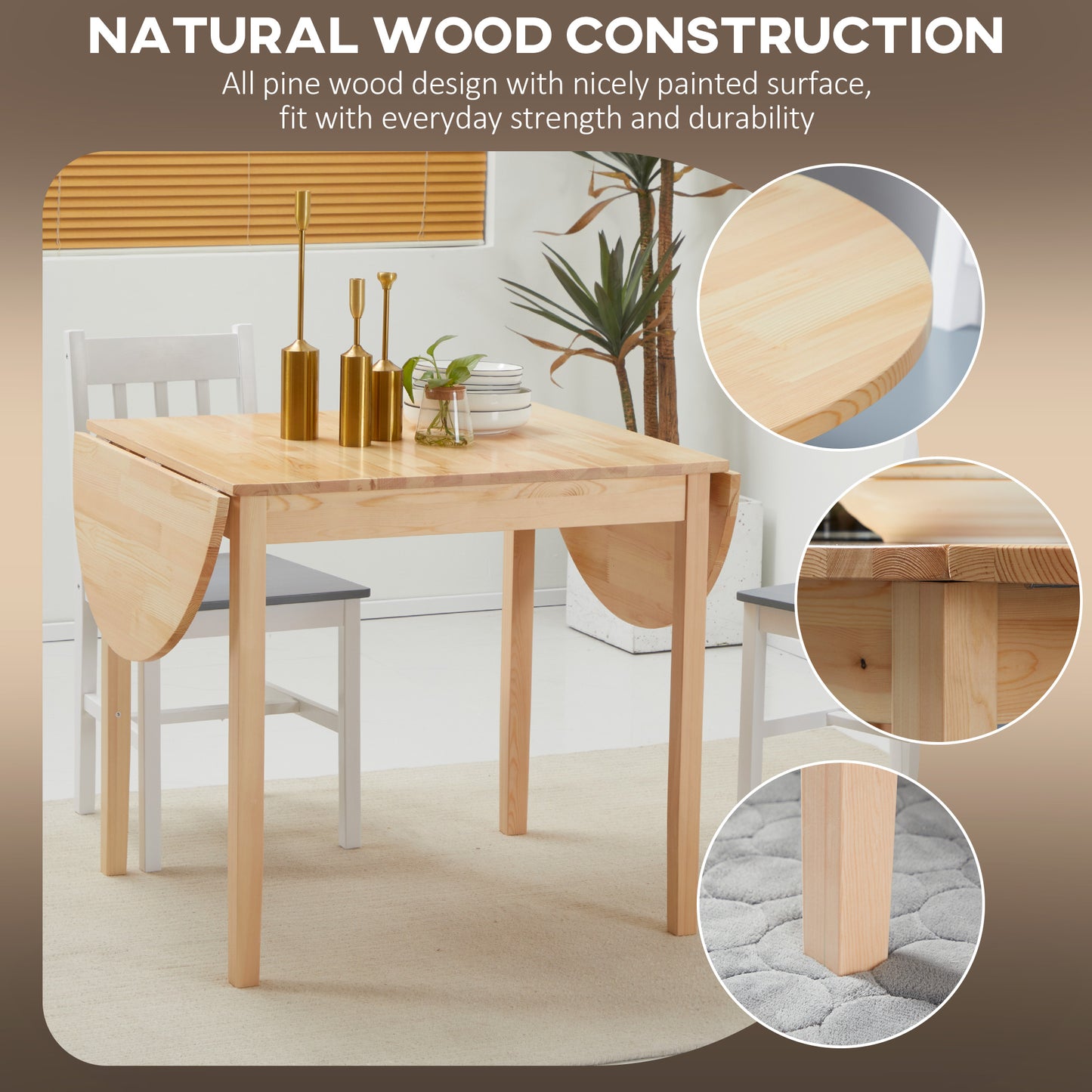 HOMCOM 4-6 Person Wooden Drop-Leaf Table - Natural Finish