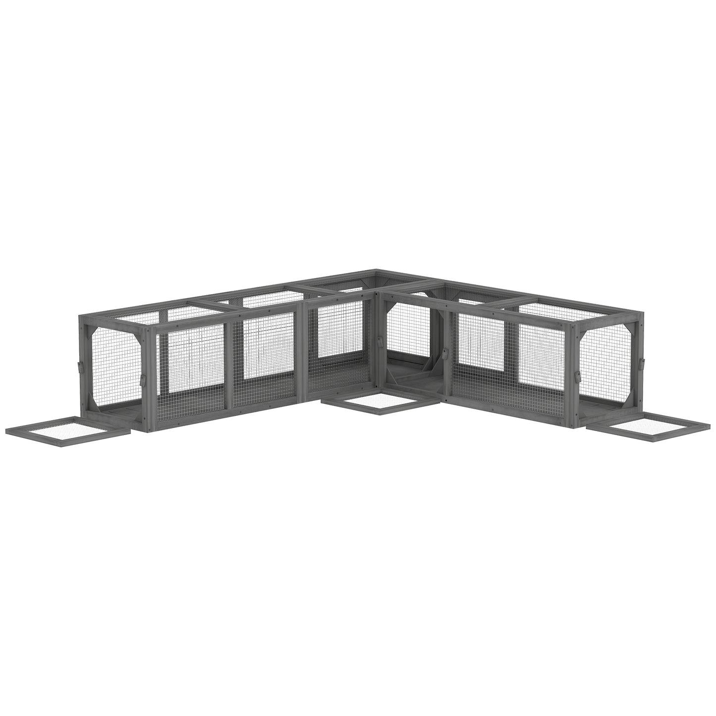 PawHut Cat Tunnel, 250cm Extra Long Wooden Cat Play Tunnel with 8 Doors, L-shape/Rectangle, Outdoor Cat Enclosure, Dark Grey