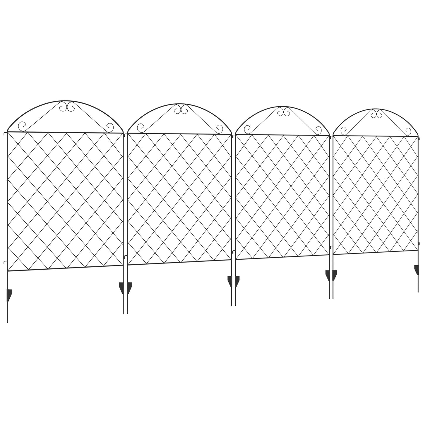 Outsunny 43in x 11.5ft Decorative Garden Fencing,  4PCs Rustproof Metal Wire Outdoor Picket Fence Panels, Black