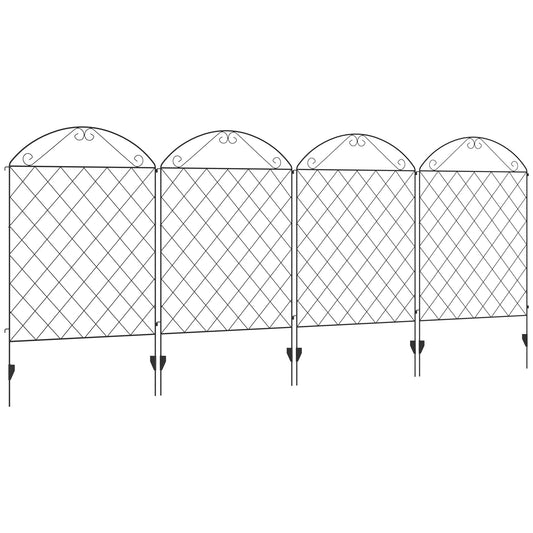 Outsunny 43in x 11.5ft Decorative Garden Fencing,  4PCs Rustproof Metal Wire Outdoor Picket Fence Panels, Black