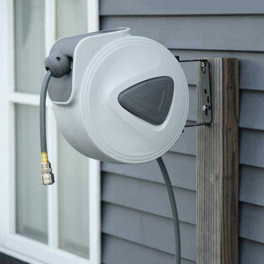 DURHAND Retractable Air Hose Reel, Wall Mount Auto Rewind Hose- Reel, 10m+ 90cm Diameter 3/ 8" 9.5mm, Connector 1/ 4" BSP, Grey
