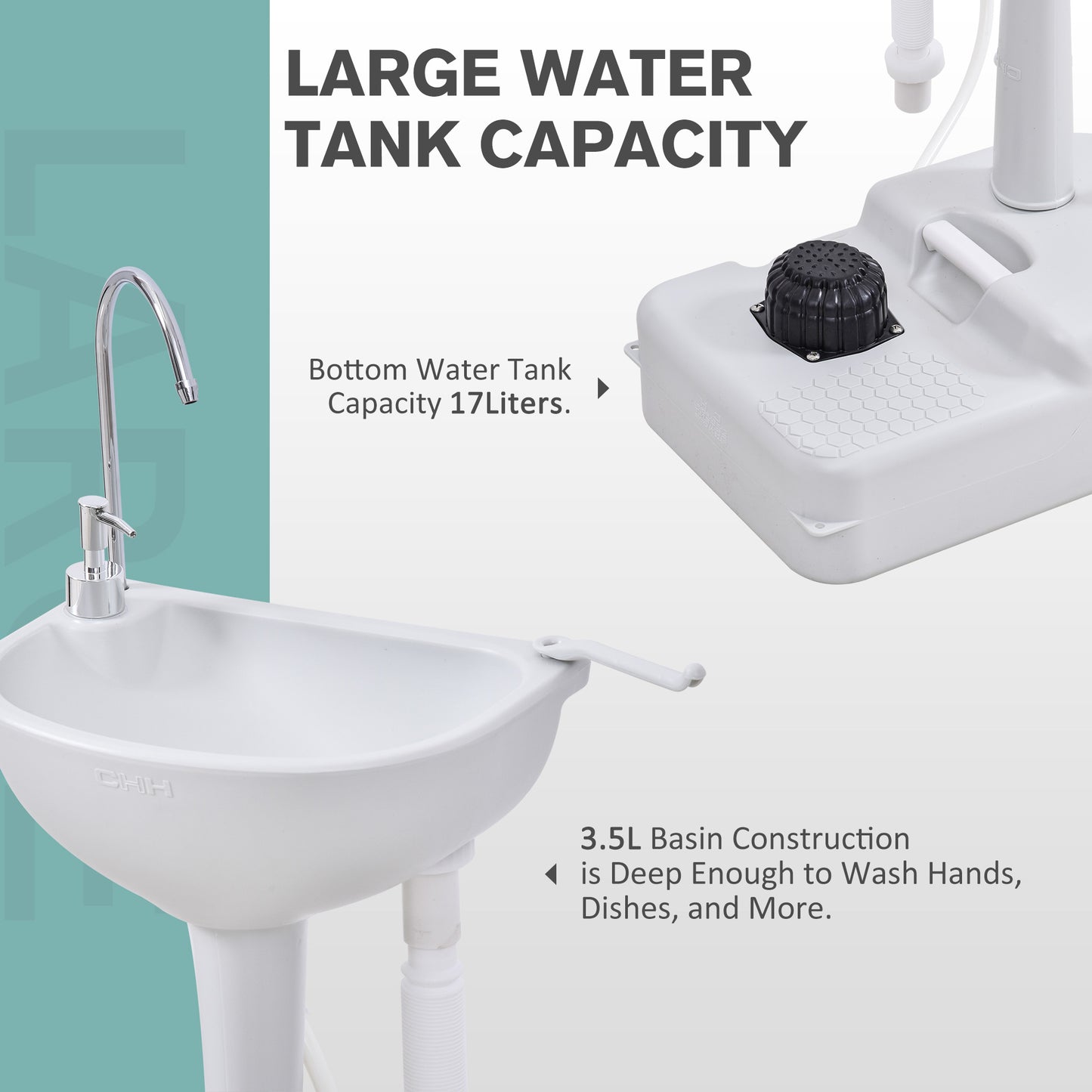 Outsunny Camping Sink, 17L Portable Hand Wash Station with Towel Holder, Soap Dispenser and Rolling Wheels, Outdoor Sink for Events, Gatherings, Worksite