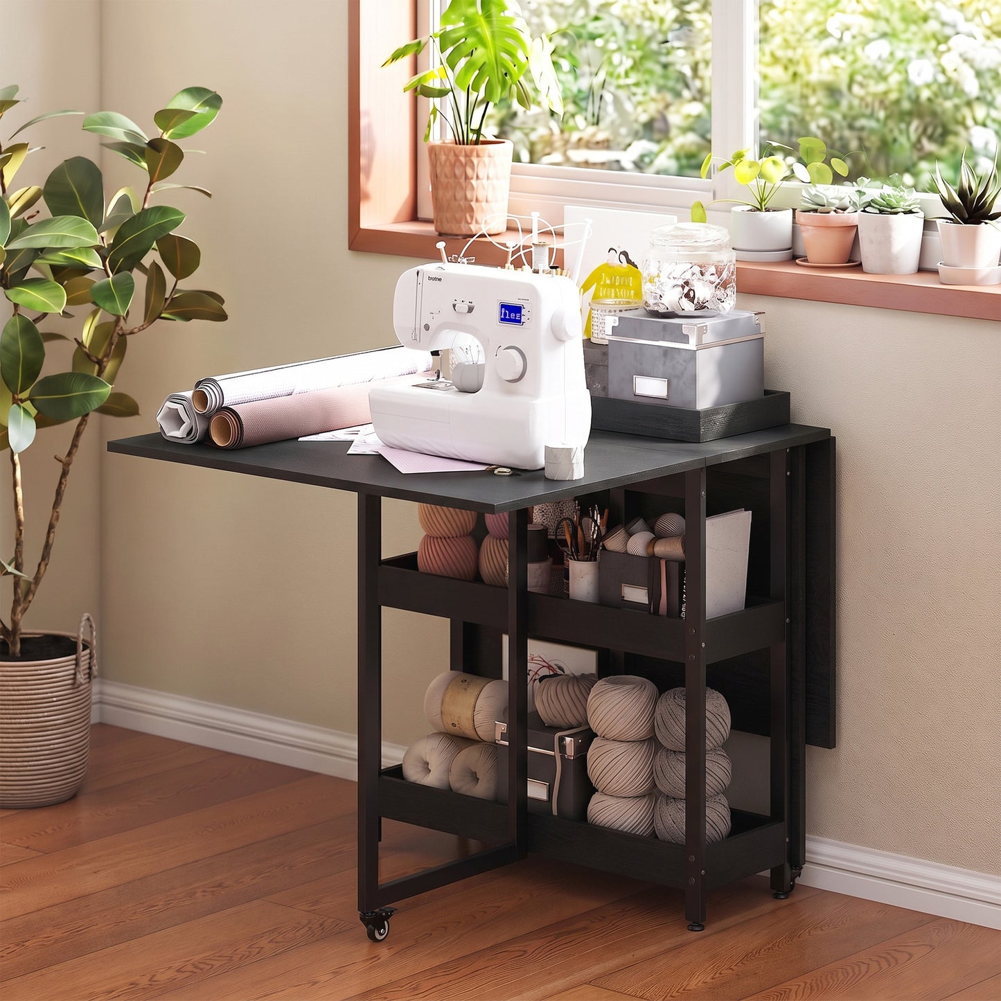 HOMCOM Four-Person Drop Leaf Table - Black Wood-Effect