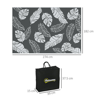 Outsunny Plastic Straw Reversible RV Outdoor Rug with Carry Bag, 182 x 274cm, Grey and White--ChewyGames-ChewyGames