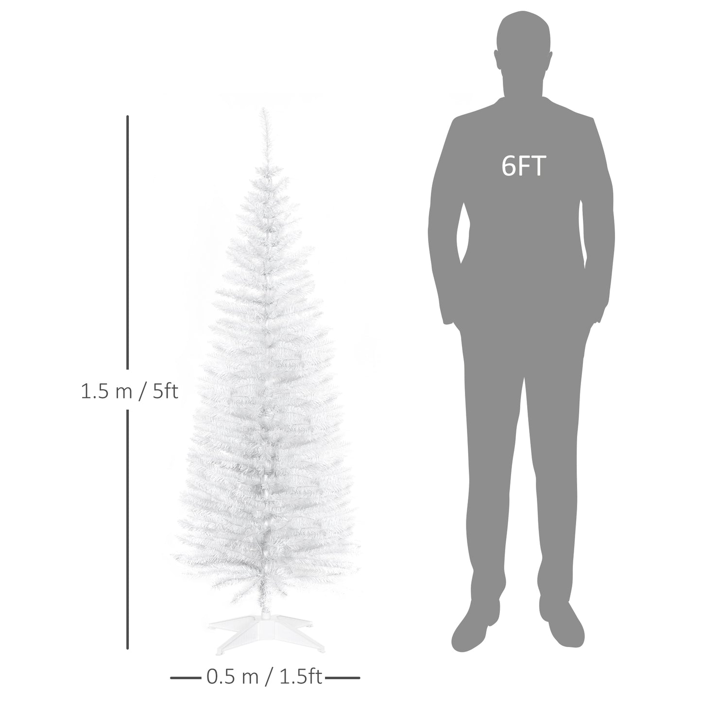 HOMCOM 5ft Unlit Artificial Christmas Tree, Pencil Slim Xmas Tree with Solid Stand and Realistic Branches, White--ChewyGames-ChewyGames