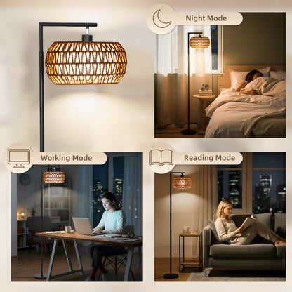 HOMCOM Boho Dimmable Floor Lamp - Black