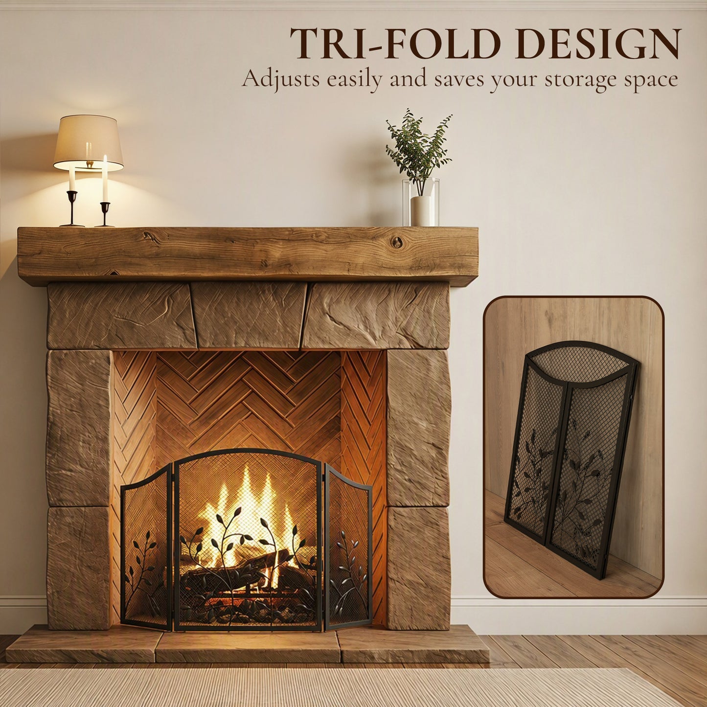 HOMCOM 3-Panel Folding Fireplace Screen for Hearth Protection, Heat-Resistant Metal Fire Spark Guard, Black