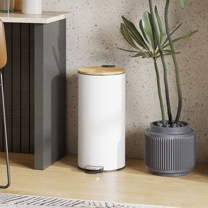 HOMCOM Kitchen Bin, 30 Litre Pedal Rubbish Bin with Removable Bucket, White and Natural--ChewyGames-ChewyGames