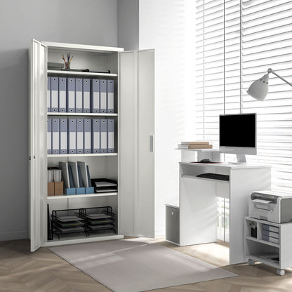 HOMCOM Five Shelf Lockable Steel Office Cabinet - White