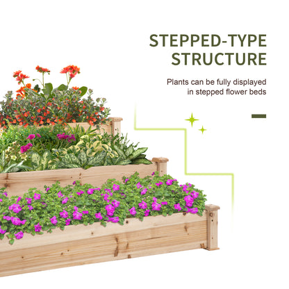 Outsunny 470L Raised Garden Bed, 3-Tier Planter Kit, Elevated Wooden Planters for Garden, Yard & Patio, Wooden Nature