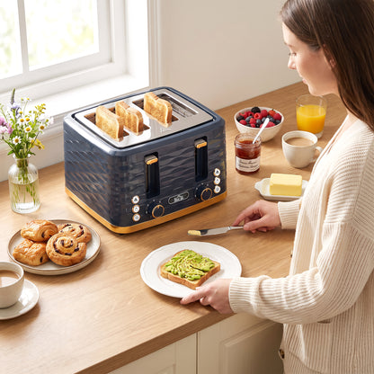HOMCOM Toaster, Toaster 4 Slice with 7 Browning Levels, High Lift, Reheat/Defrost/Cancel, Dark Blue