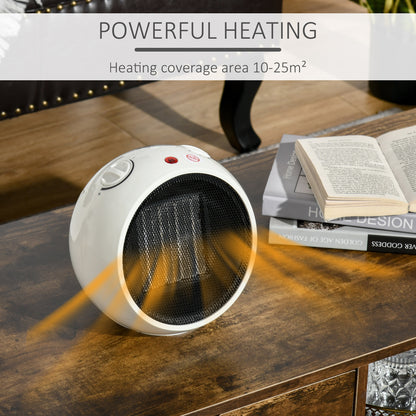 HOMCOM 1500W Small Space Heater, Ceramic Electric Plug in Fan Heater with 3 Heat Setting, Adjustable Temperature, Tip-Over, Overheating Protection, Low Energy, White