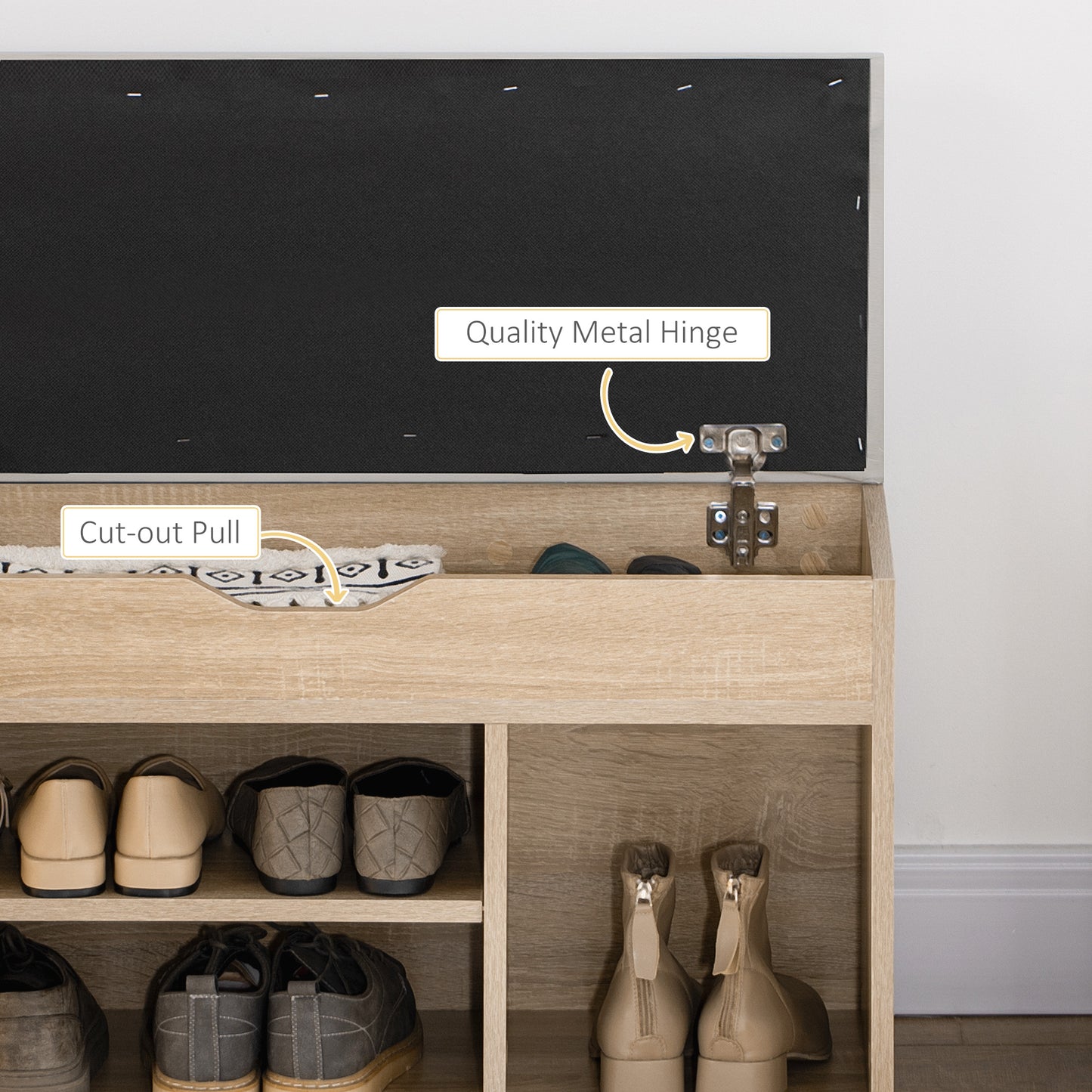 HOMCOM Shoes Cabinet Bench Hidden Storage Padded Seat Organiser Footwear Rack Hallway Oak Tone--ChewyGames-ChewyGames