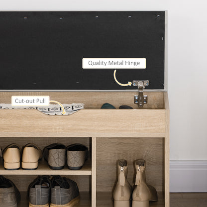 HOMCOM Shoes Cabinet Bench Hidden Storage Padded Seat Organiser Footwear Rack Hallway Oak Tone--ChewyGames-ChewyGames