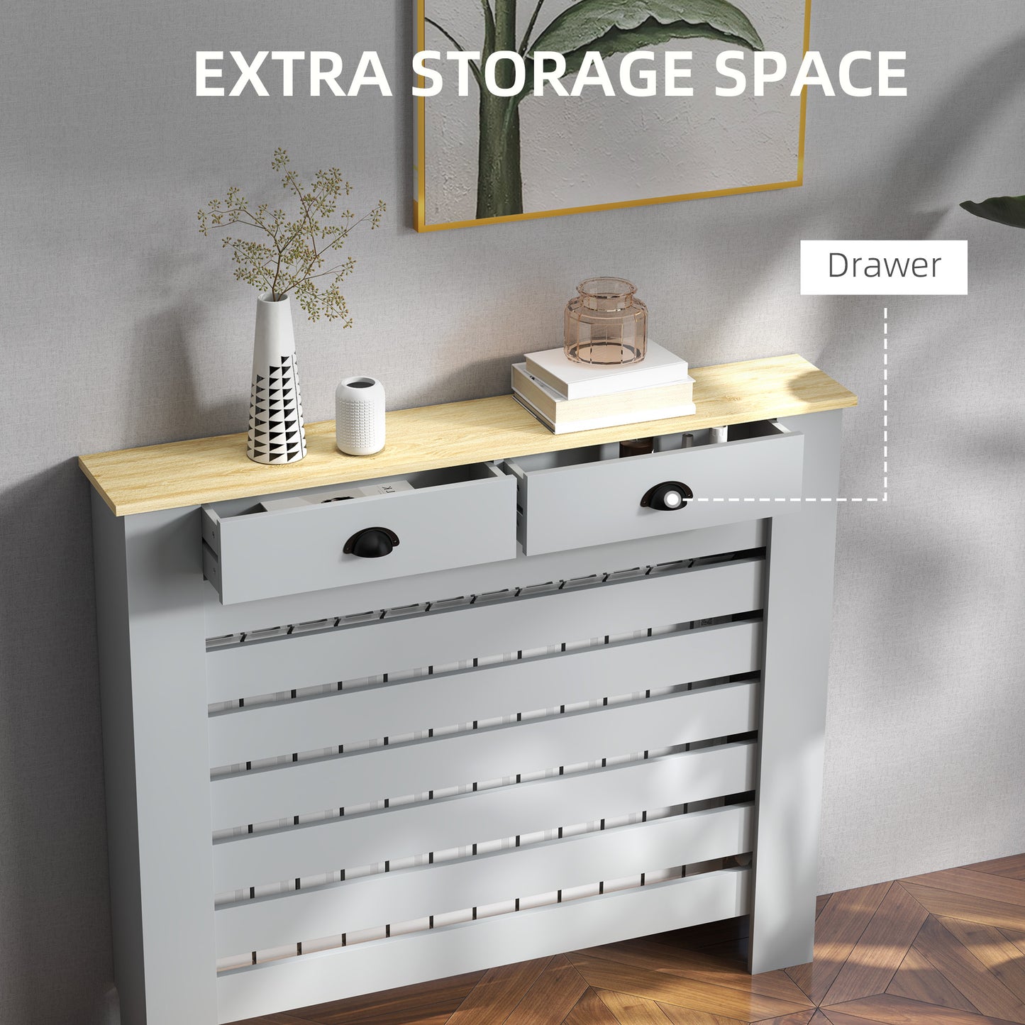 HOMCOM 95.5H x 111Wcm Radiator Cover, with Drawer - Grey--ChewyGames-ChewyGames