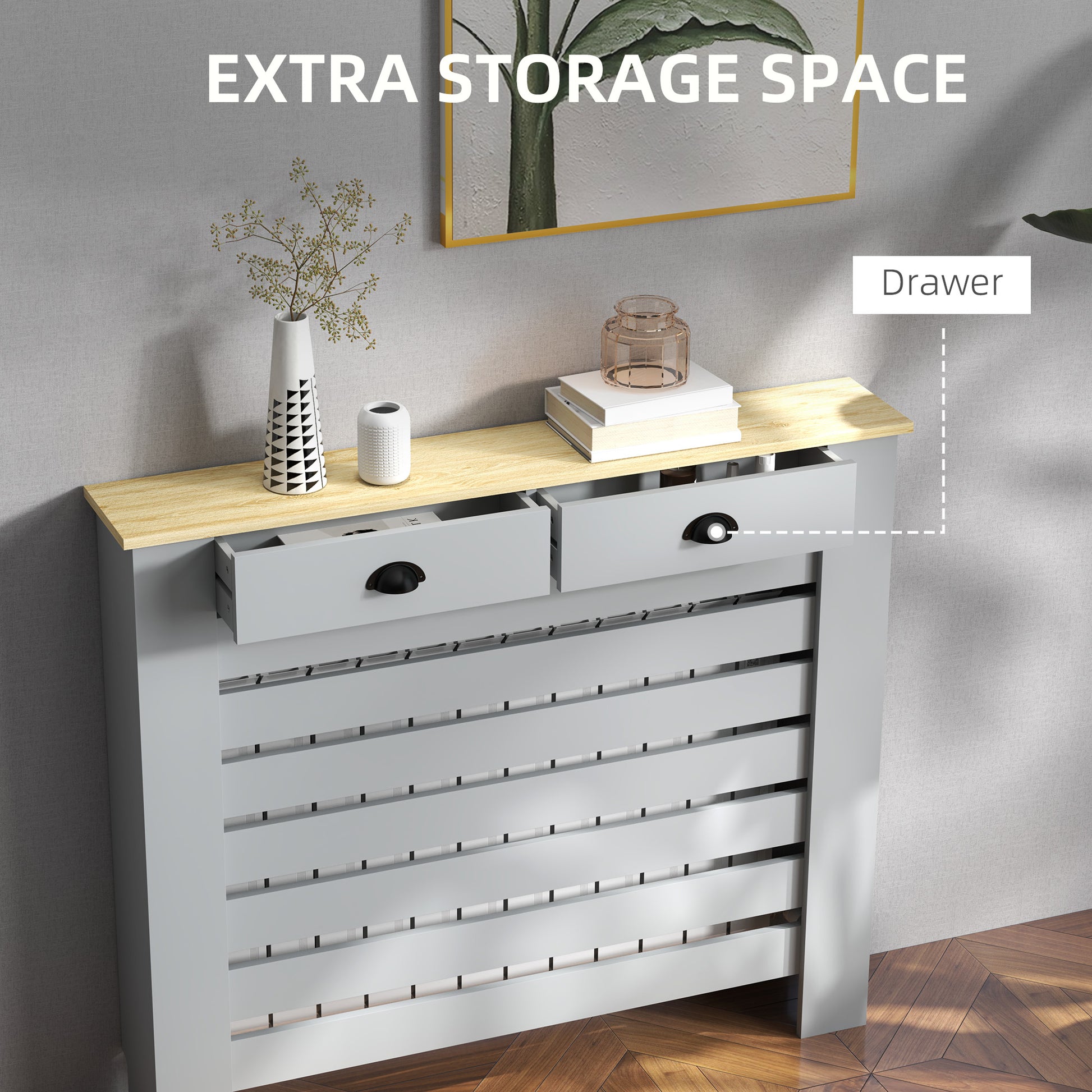 HOMCOM 95.5H x 111Wcm Radiator Cover, with Drawer - Grey--ChewyGames-ChewyGames