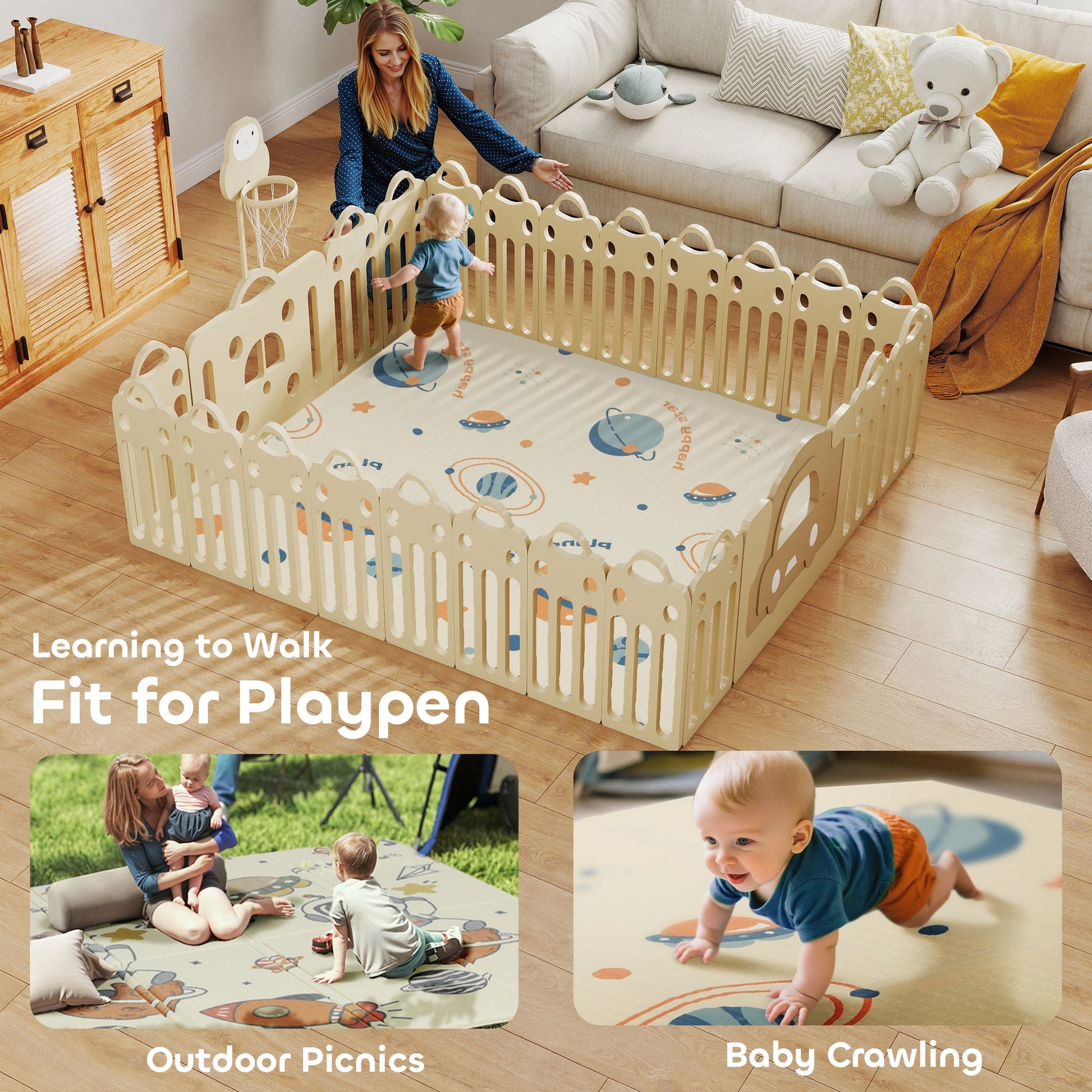 AIYAPLAY Baby Play Mat, Double Sideded Foldable Kids Crawling Mat, Reversible & Waterproof, Astronaut and Planet--ChewyGames-ChewyGames