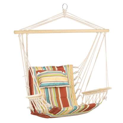 Outsunny Hanging Hammock Chair Swing Chair Thick Rope Frame Safe Wide Seat Indoor Outdoor Home, Patio, Yard, Garde Spot Stylish Multi-Color Stripe--ChewyGames-ChewyGames