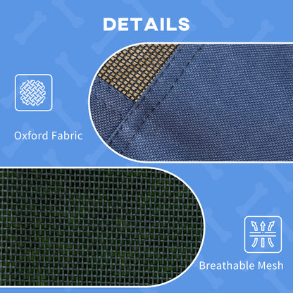 PawHut Outdoor Dog Bed with Removable Canopy, Portable Raised Dog Bed for Camping, Garden & Beach, Water-Resistant UV-Protection Mesh Pet Cot Sun Lounger, for Large Pets, 92 x 76 x 90 cm, Dark Blue