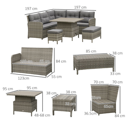 Outsunny 6 Pieces Outdoor PE Rattan Garden Furniture, Patio Wicker Sectional Conversation Corner Sofa with Soft Padded Cushion and Liftable Coffee Table, 123 x 55 x 84 cm, Grey