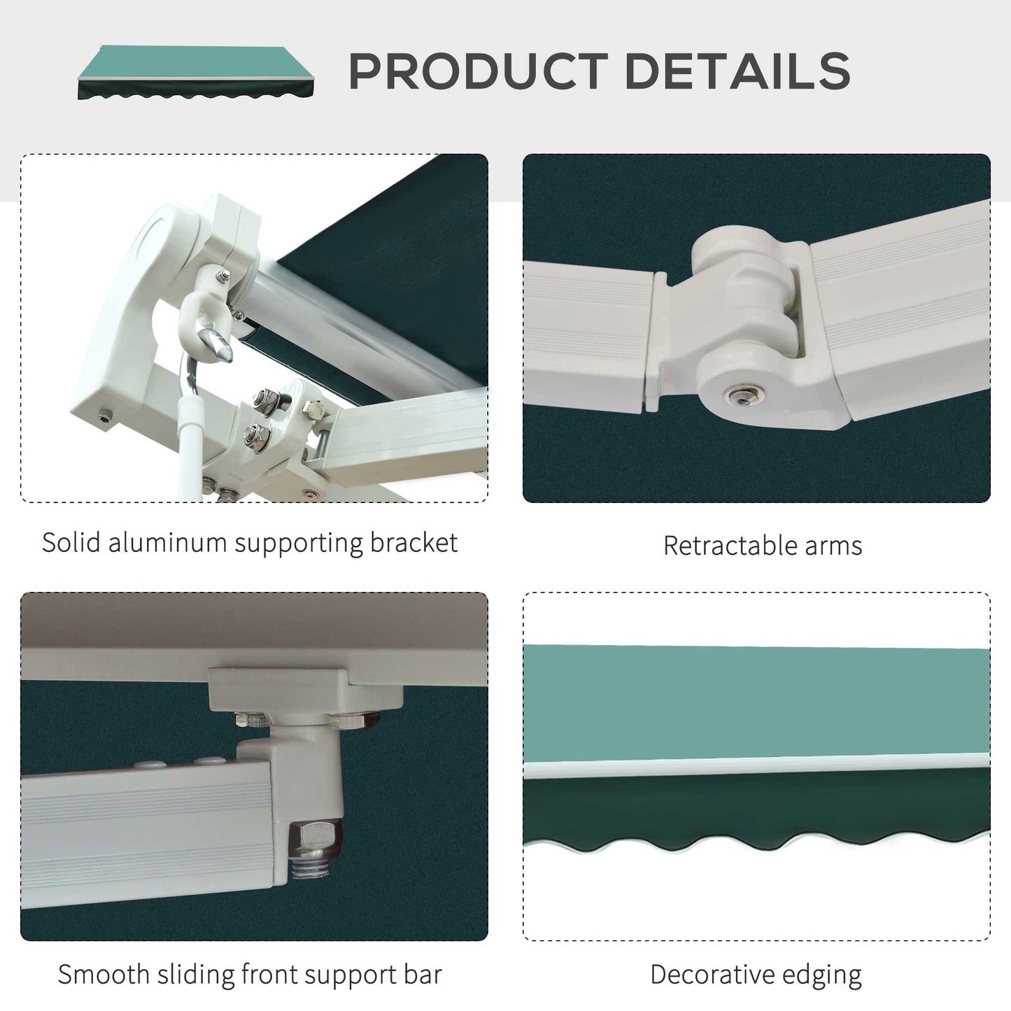 Outsunny 3 x 2.5m Manual Retractable Awning for Patio 45-75° Sun Canopy with Waterproof Fabric - Greyish Green