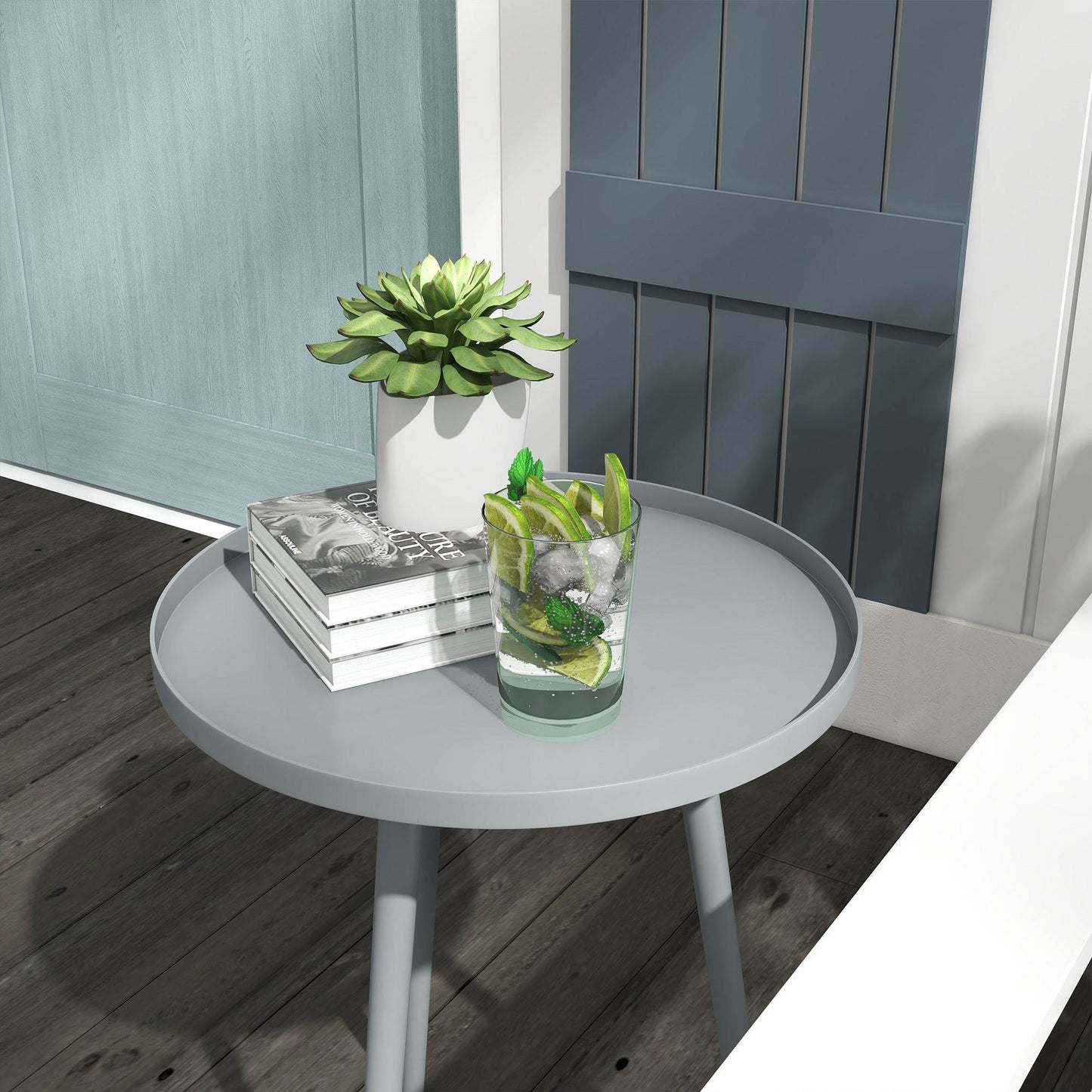 Outsunny Round Garden Coffee Table, Outdoor Side Table with Rounded Steel Edge, Ø40 x 50H cm, Grey