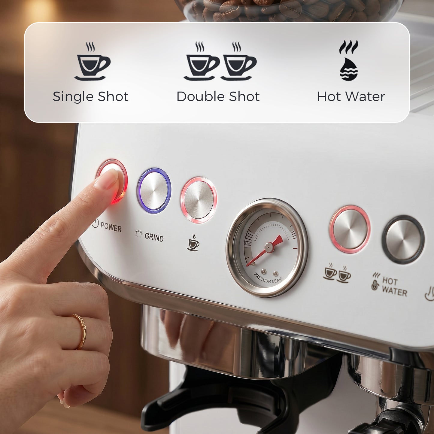 HOMCOM 15 Bar Coffee Machine, with Adjustable Grind, Steamer and Accessories - White